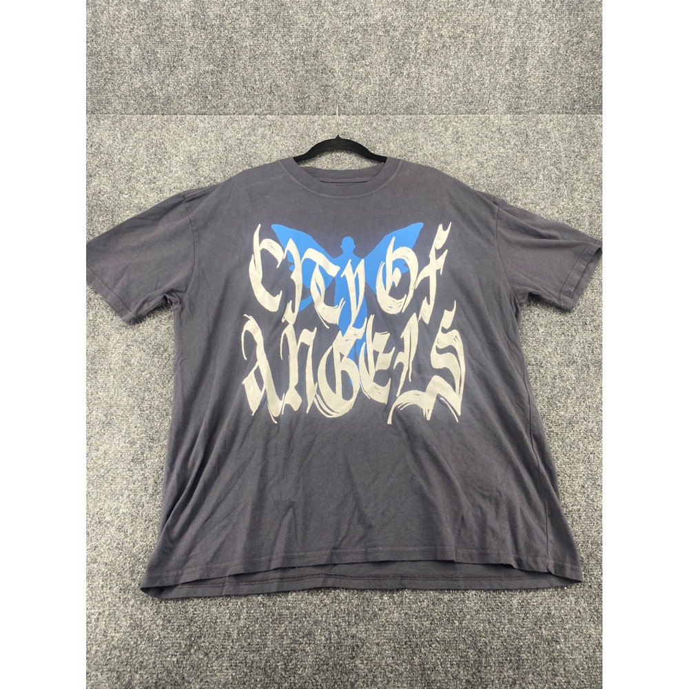 PacSun City of Angels Graphic T-Shirt Mens Large Gray Blue Butterfly Streetwear